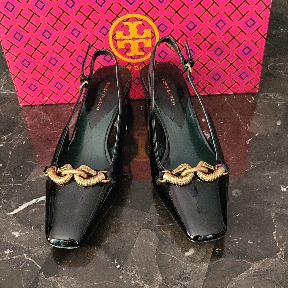 NIB$378 Tory Burch Jessa Horse-Bit Chain Point Toe Slip-On Slingback Pumps 5 - Picture 5 of 16